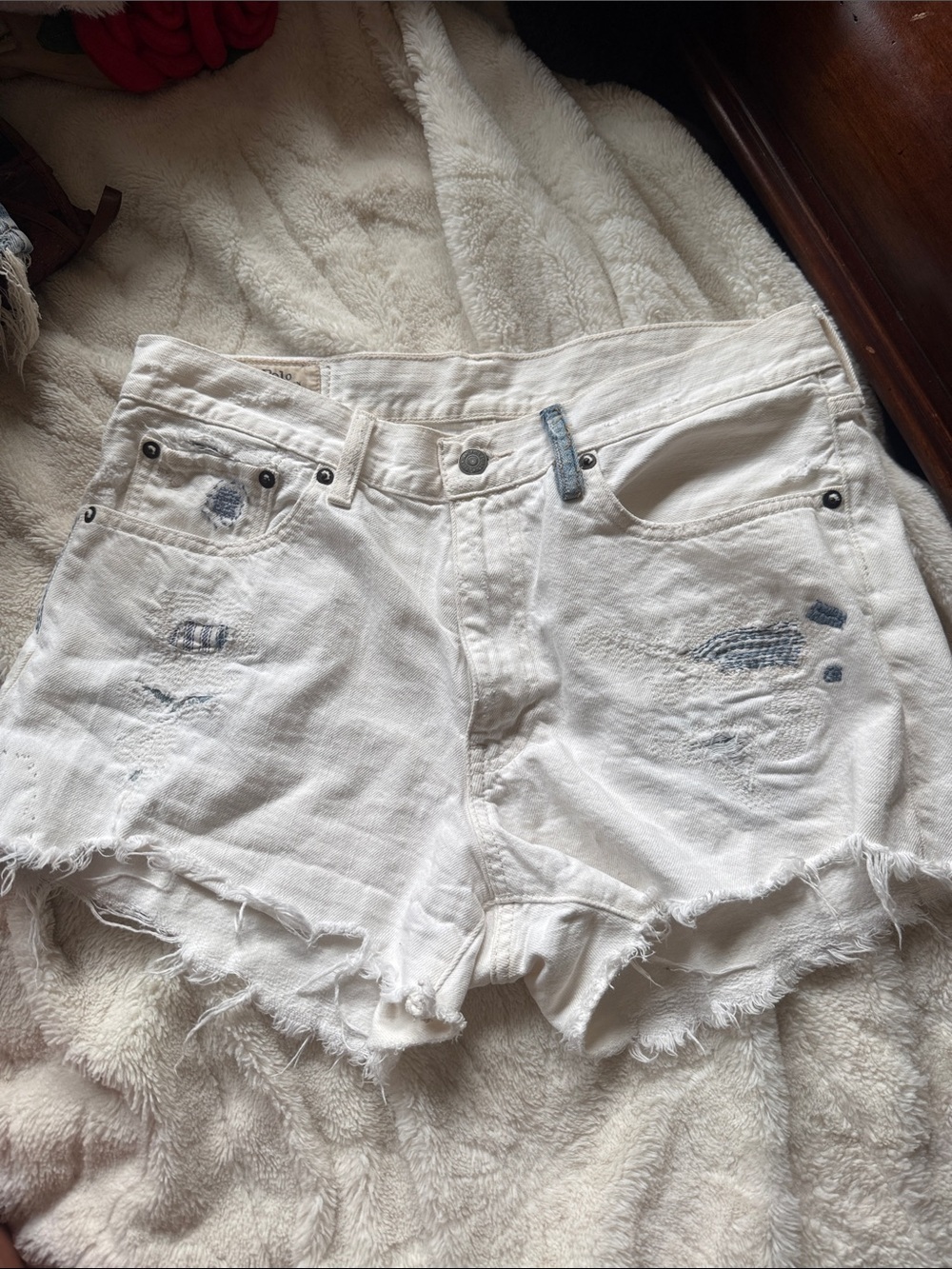 Polo by Ralph Lauren White Distressed Jean Shorts